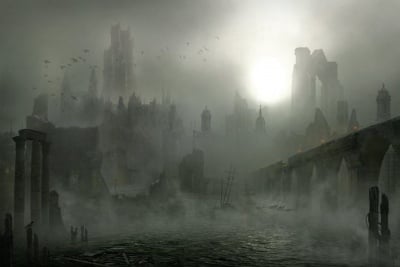 The ruins of Chroyane covered in fog