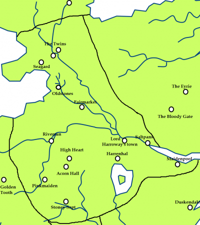 The riverlands and the location of the Tumblestone
