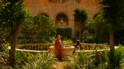The iconic scene from which the title of both the series and the episode stem was filmed at the cloister of a cathedral in the Maltese village of Rabat.