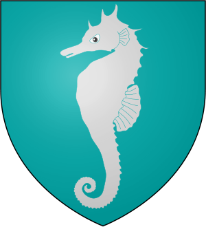 The sigil of House Velaryon; A silver seahorse on sea green