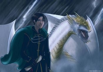 Prince Lucerys Velaryon and his dragon Arrax by Jota Saraiva.jpg