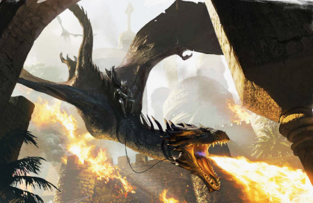 Balerion, the Black Dread, destroying a castle in Dorne