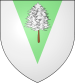 A pine tree covered with snow in a pale green pile, on white